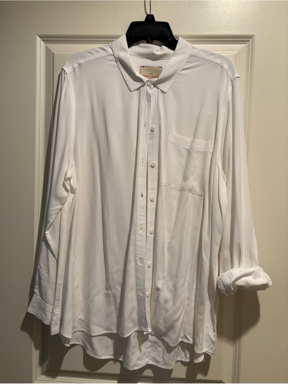 Women's White Button-Front Blouse with Chest Pocket